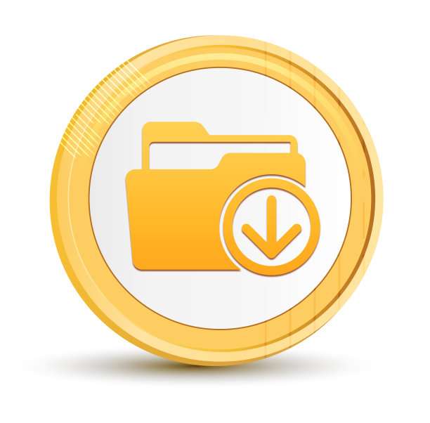 下载文件图标黄金圆形按钮金币闪亮框架豪华概念抽象插图孤立在白色背景图片下载