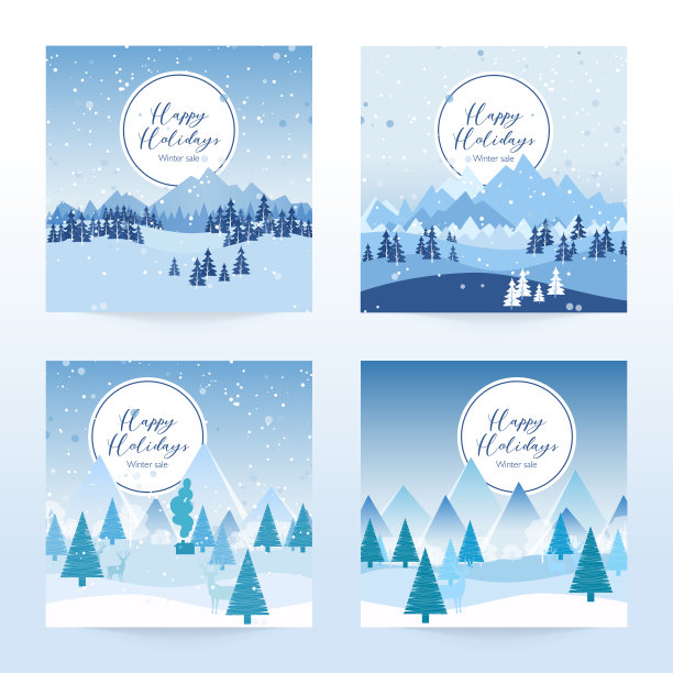 新年和圣诞贺卡由蓝色和灰色的双色雪花在白色的背景。矢量图图片下载