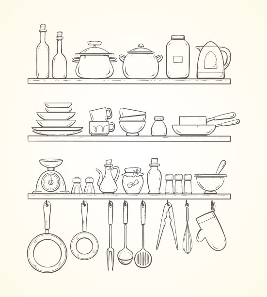 可爱的手绘厨房架子图片下载