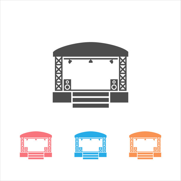 音乐会舞台图标设置为白色。矢量图图片下载