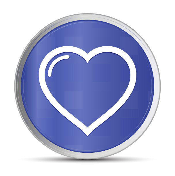 心形图标prime蓝色圆形按钮矢量插图设计银框按钮图片下载