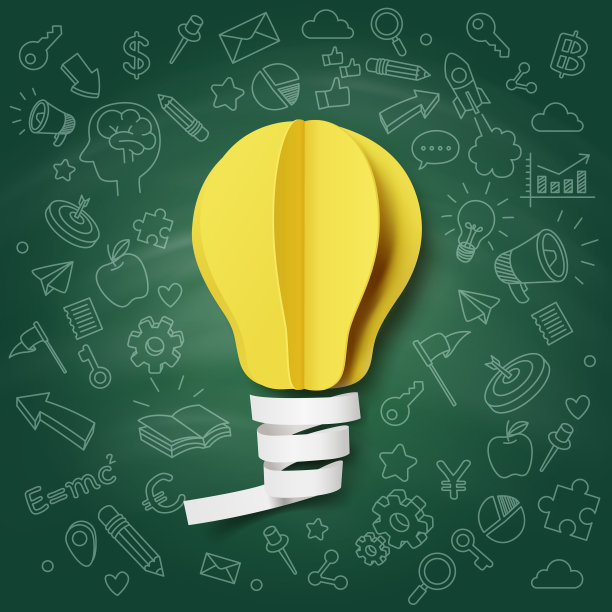 纸艺术灯泡创意涂鸦图标黑板图片下载