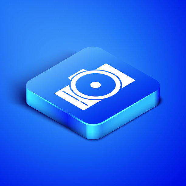 等距摄影相机图标孤立在蓝色背景。与相机图标。蓝色方块按钮。矢量图图片下载