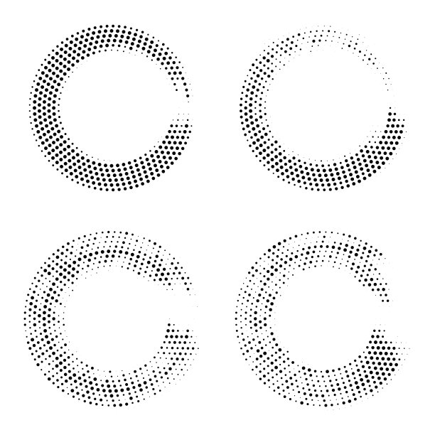 半色调圆点呈圆形。抽象的几何形状。平面设计元素。向量图片下载