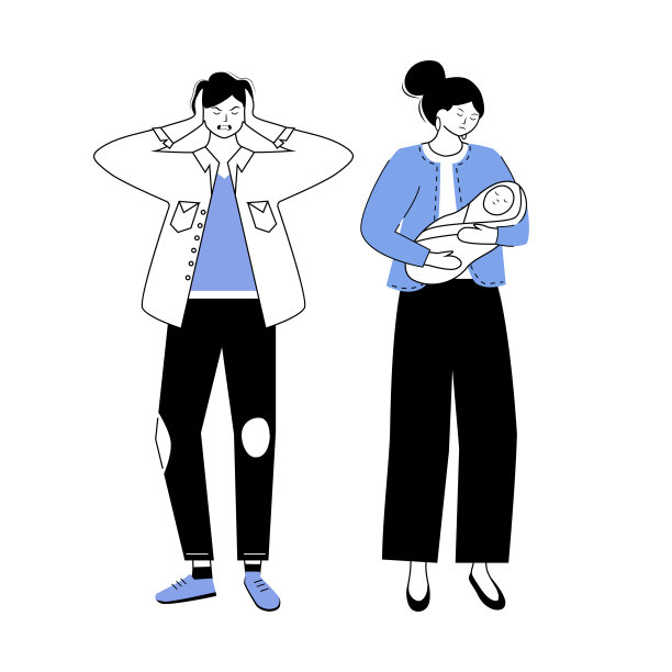 蓝黑色情侣关系冲突扁平矢量图：夫妻间的误解，有宝宝的婚姻冲突图片下载