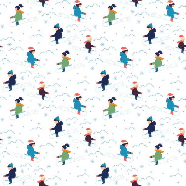 快乐的男孩和女孩骑雪橇无缝模式图片下载