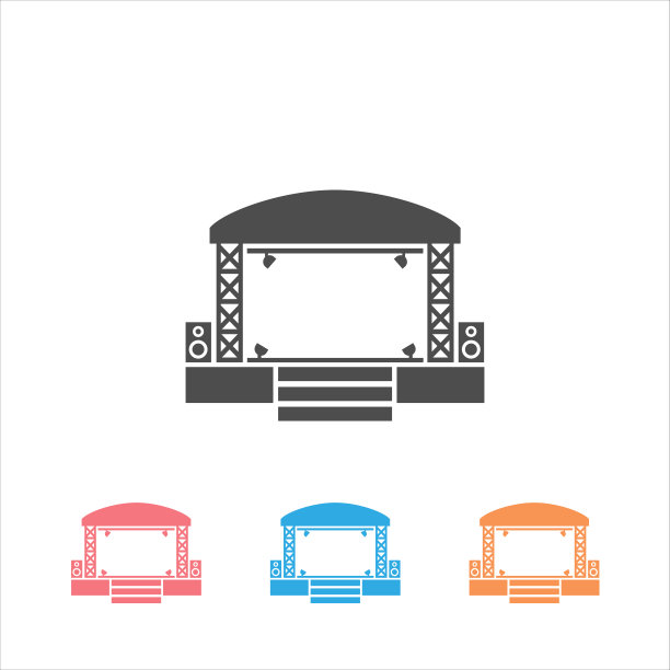 音乐会舞台图标设置为白色。矢量图图片下载