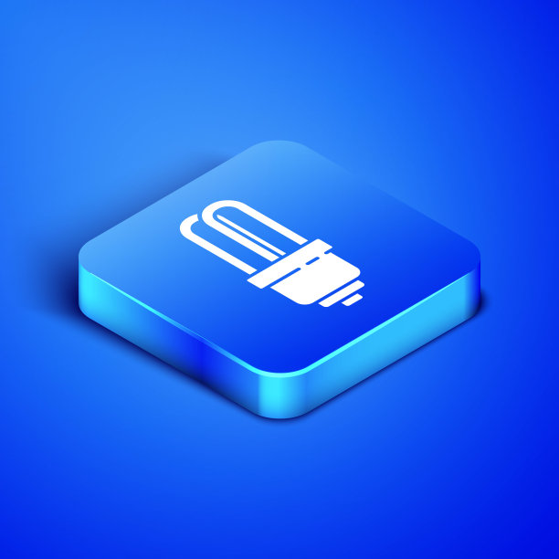 等距LED灯泡图标隔离在蓝色背景。经济型LED照明灯泡。节约能源灯。蓝色方块按钮。矢量图图片下载