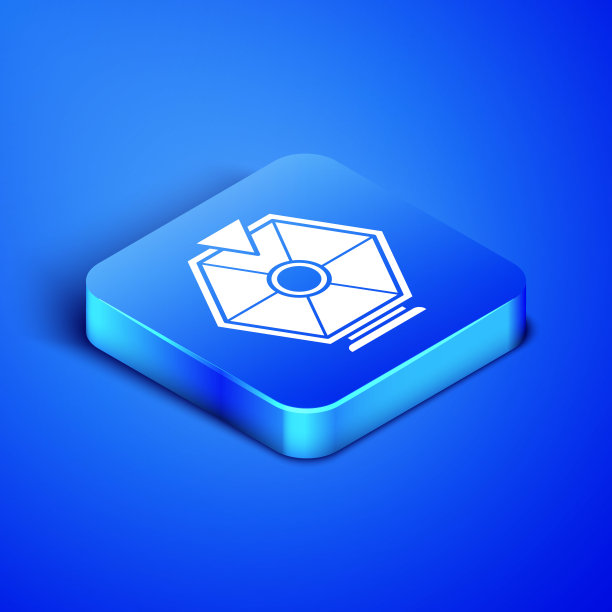 等距幸运轮图标隔离在蓝色背景。蓝色方块按钮。矢量图图片下载