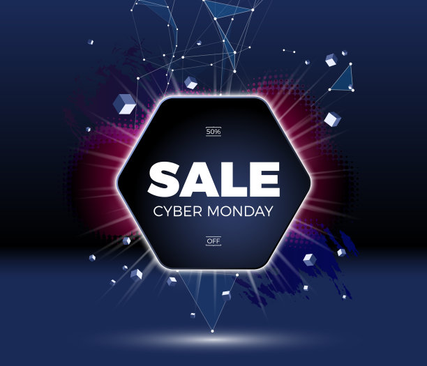 网络星期一打折海报或横幅与闪亮的徽章，线和三角形图片下载