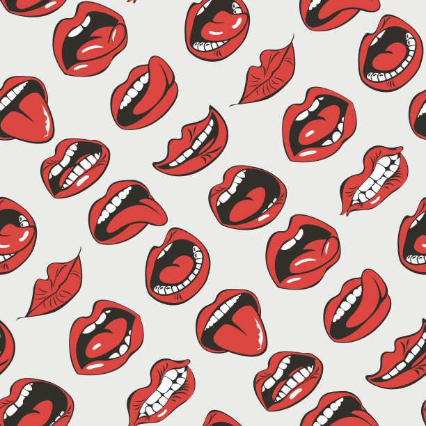 无缝图案，性感女人的唇和嘴图片下载