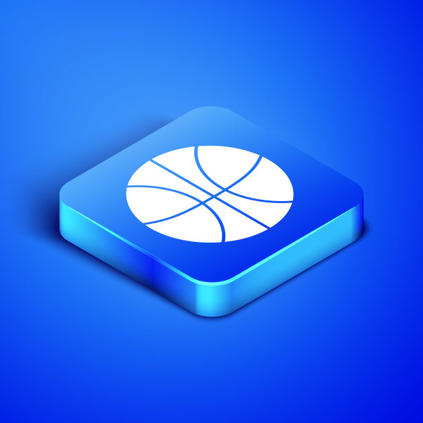 2.5D篮球蓝色背景图标。运动蓝色方块按钮矢量图图片下载