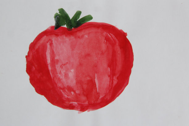 孩子们用红色的西红柿在白色的背景上画画。艺术作品与绘画图片下载