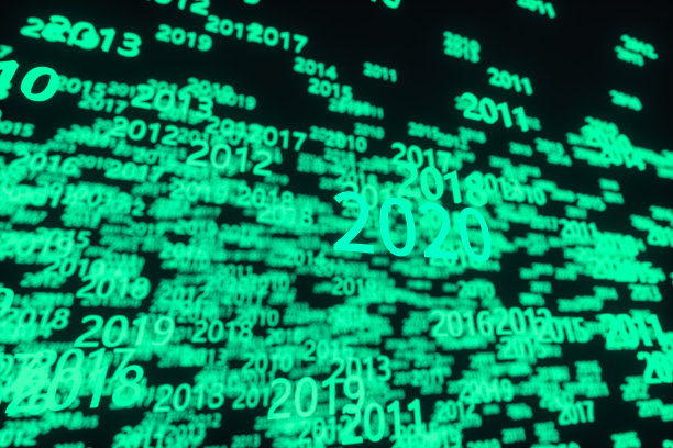 发光的时间数字与黑暗的背景，3d渲染。图片下载