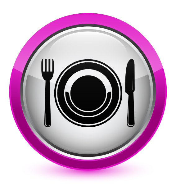 食物盘图标水晶粉色圆形按钮图片下载