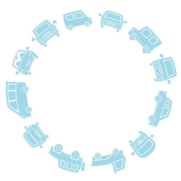 轿车的剪影排列成一个圆圈-浅蓝色-图片下载