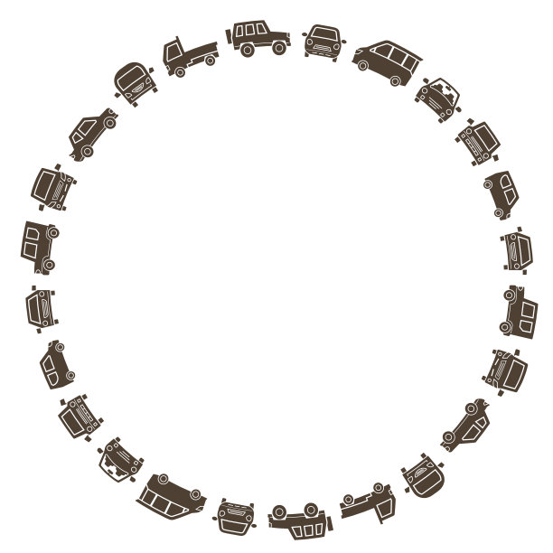 小轿车的剪影排列成一个圆圈——棕色——图片下载