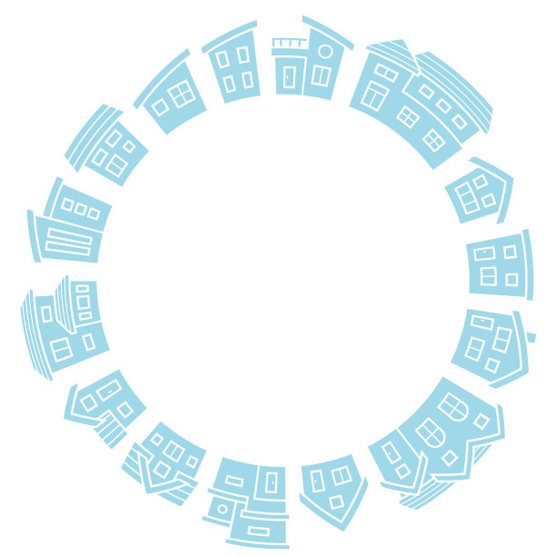 只有房子的轮廓被安排在一个圆-浅蓝色-图片下载