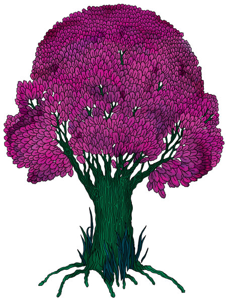 奇妙的橡树，叶子和根。季节是夏天。插图。图片下载