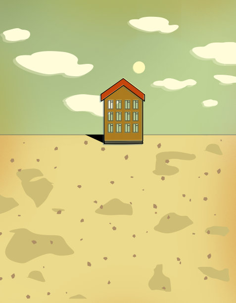 一个阳光明媚的小沙漠房子。抵押贷款。插图。图片下载