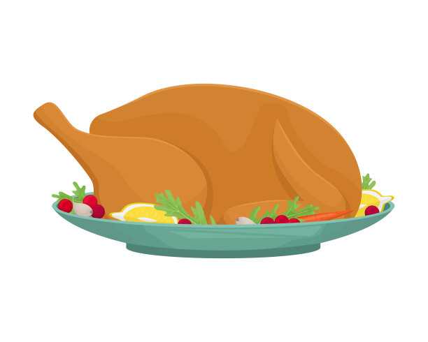 圣诞火鸡配蔓越莓。孤立的矢量图。素材图片