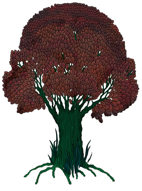 奇妙的橡树，叶子和根。季节是秋天。插图。图片下载