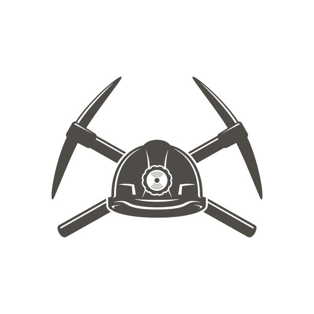 黑白插图的头盔与灯笼和鹤嘴锄在一个白色的背景。图片下载