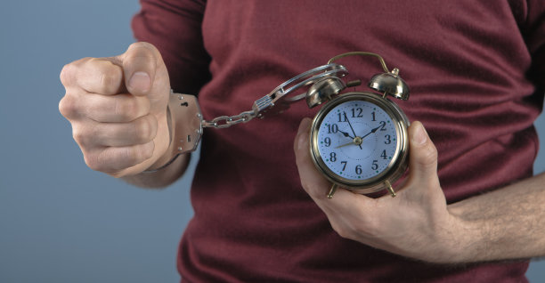 依赖时间;戴上手铐的闹钟图片下载