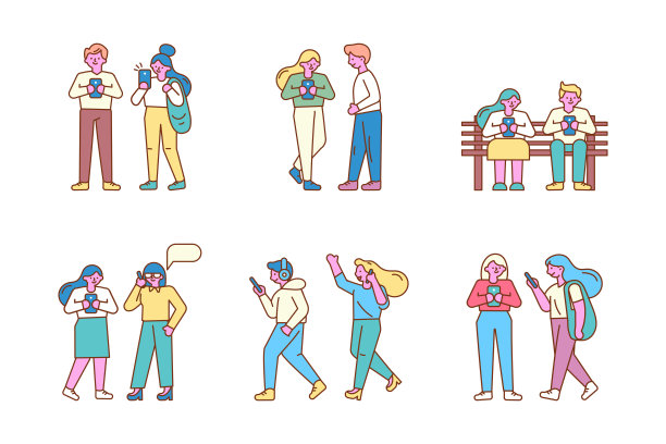 网络成瘾。男人和女人用智能手机交流。图片下载