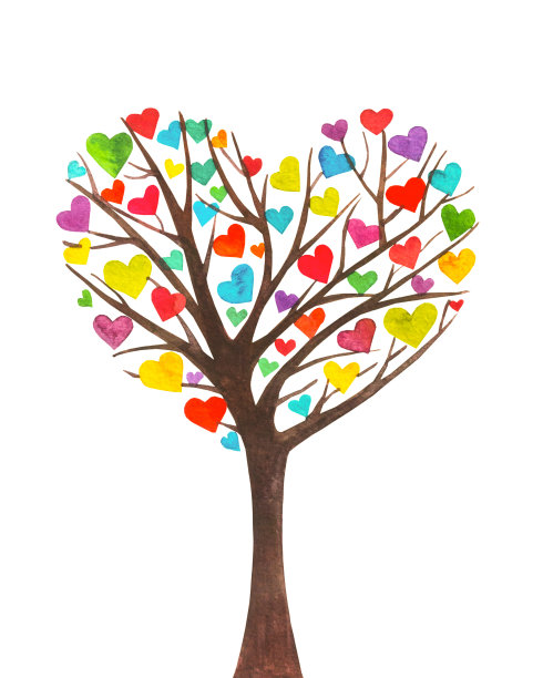 色彩斑斓的心形树和彩色的树叶图片下载