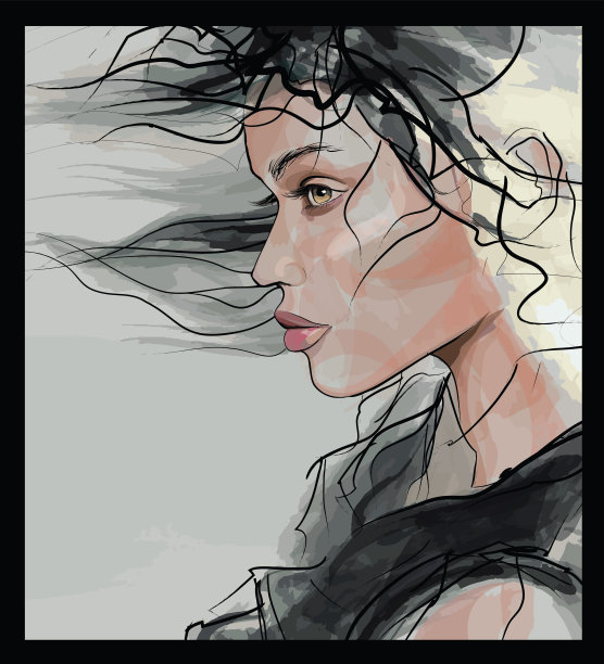 年轻性感的女人或女孩漂亮的脸和头发飞扬素材图片