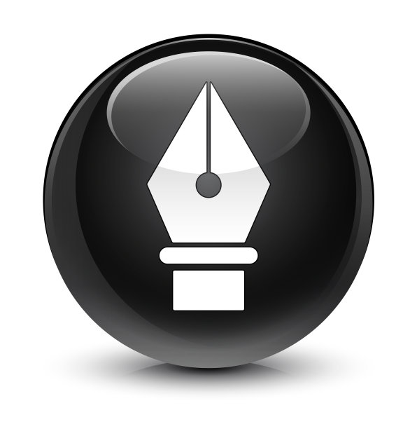 钢笔图标玻璃黑色圆形按钮图片下载