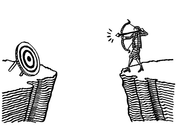 画中的女人将箭瞄准峡谷外的目标图片下载