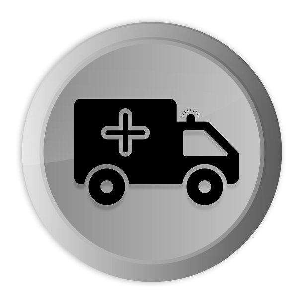 救护车图标金属银色圆形按钮金属圆形设计孤立在白色背景黑白概念插图图片下载