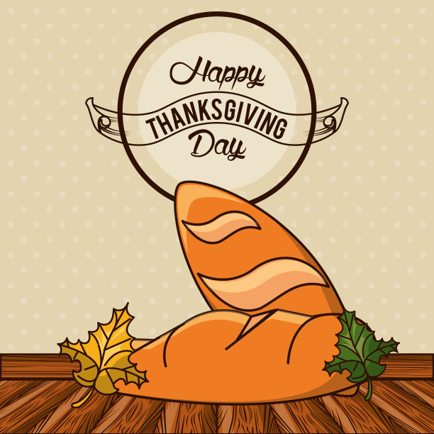 带面包食物的感恩节贺卡图片下载