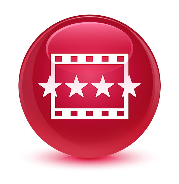 电影评论图标玻璃粉色圆形按钮图片下载