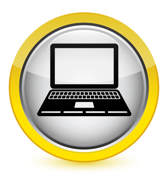 笔记本电脑图标水晶黄色圆形按钮图片下载