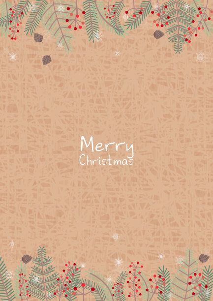 松树叶，红浆果，松子和雪花在棕色的背景矢量装饰圣诞节日活动。图片下载