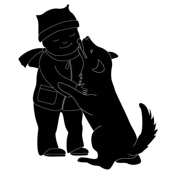 一个孩子和一只狗的剪影。图片下载