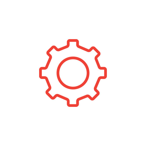 齿轮线红色图标在白色背景。红色平坦风格矢量插图图片下载