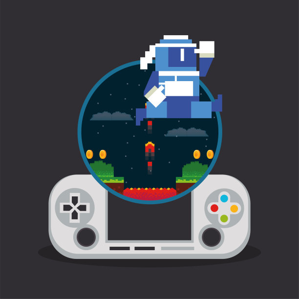 视频游戏像素处理控制台与战士跳跃图片下载