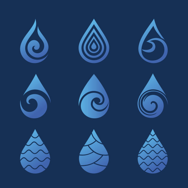 蓝色背景上的水滴。图片下载