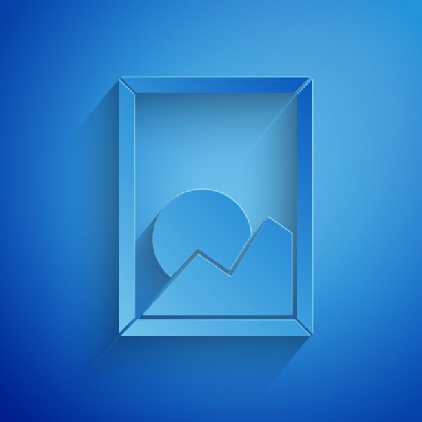 剪纸图片景观图标孤立在蓝色背景。纸艺术风格。矢量图图片下载