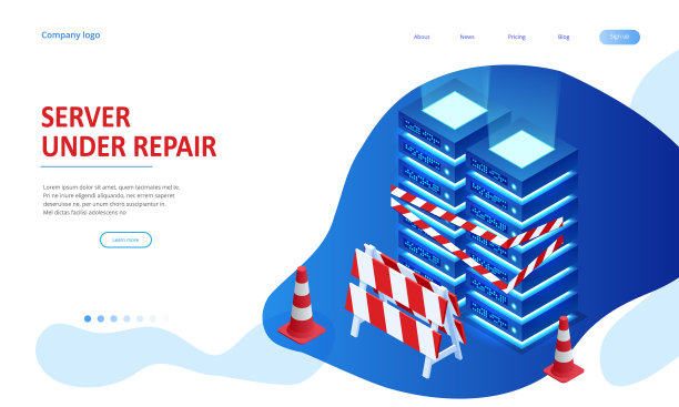 等距服务器正在维修中。配有服务器设备和黄色警告带的大数据暗室。图片下载