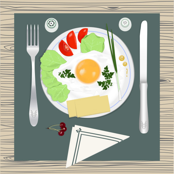 早餐在桌上用叉、刀和餐巾。图片下载