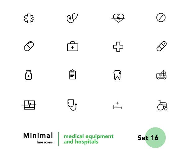 医药和医疗设备向量线性图标集图片下载