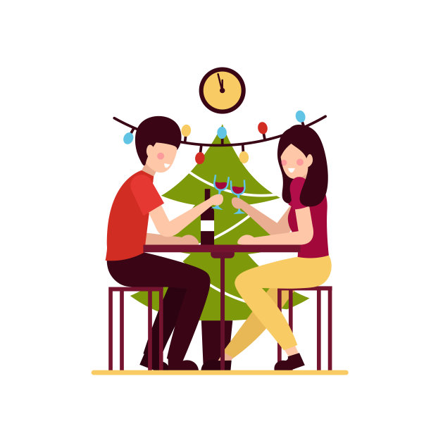 情侣喝葡萄酒庆祝新年图片下载