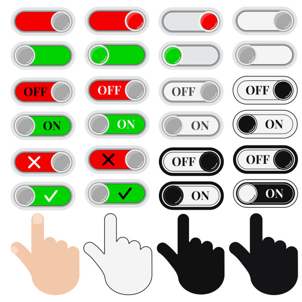 矢量插图开关闭滑块和手图标设置在白色背景孤立。图片下载