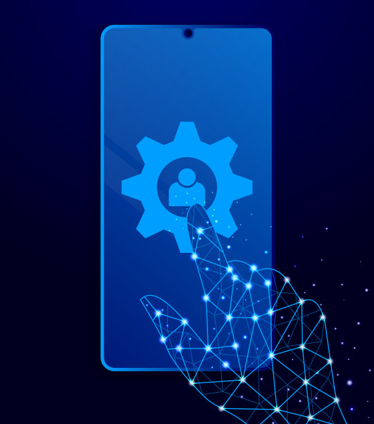 设置，用户触摸手机。多边形风格的触摸电话矢量插图。图片下载