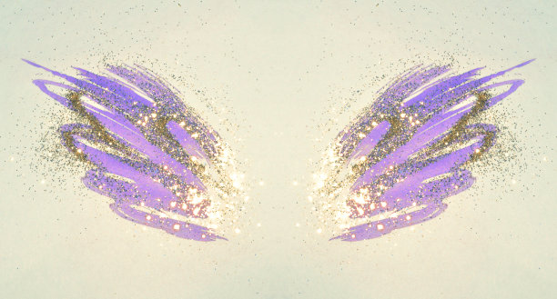 金色的闪光在抽象的紫色水彩翅膀在复古的颜色。图片下载